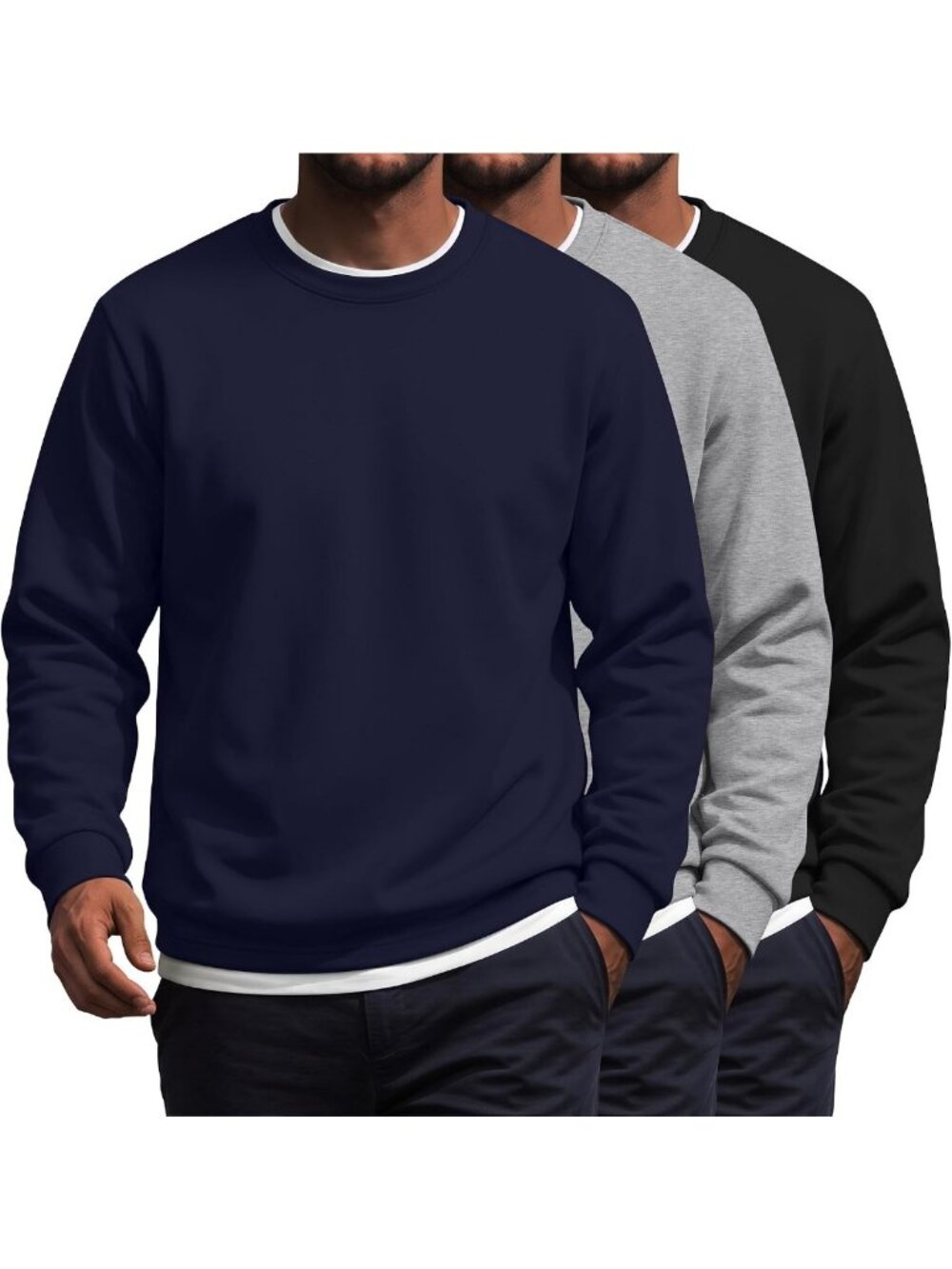 3-Piece Men's Big & Tall Long Sleeve Sweatshirts Set - Cozy & Stylish Tops